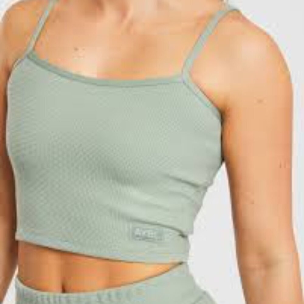 EUC AYBL Waffle Crop Vest Tank Spaghetti Strap Sage Green Women's Size XS